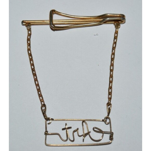 Nice Vintage Custom "ART" Freeform Name Artist Chain Tie Bar Clasp Rare - Picture 2 of 4